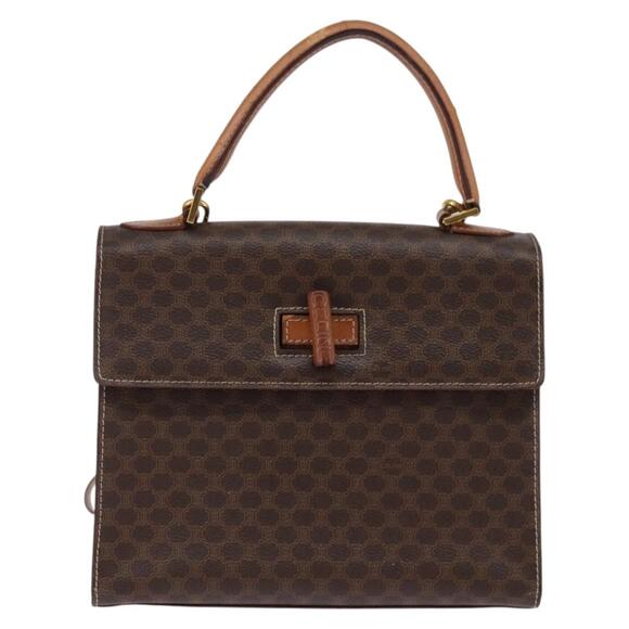 CELINE Macadam Canvas Hand Bag Pvc Leather Brown Gold - Picture 2 of 13